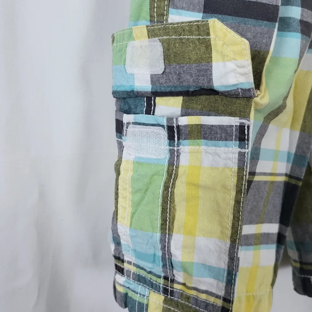 Gymboree Boys 2018‎ Yellow Gray White Plaid Elastic Waist Cargo Shorts Size 7